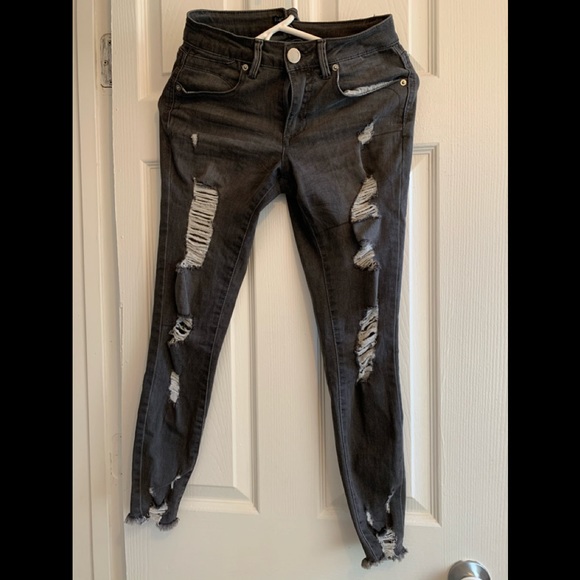 Fashion nova black/gray ripped size 7 jeans - Picture 1 of 1